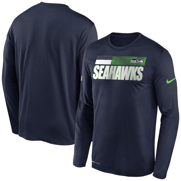 Men's Seattle Seahawks 2020 Navy Sideline Impact Legend Performance Long Sleeve NFL T-Shirt